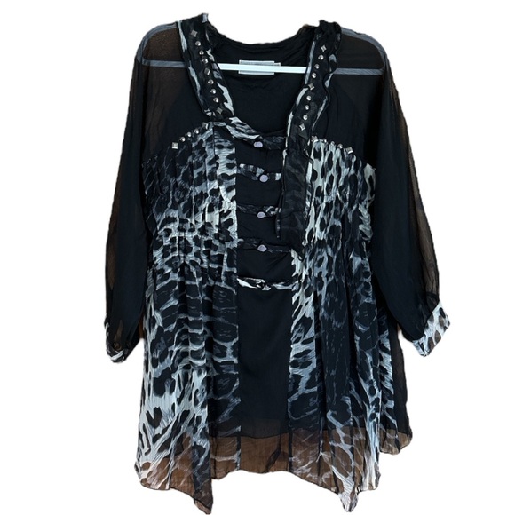 Pretty Angel Whimsygoth Animal Print Blouse – Size S – Silk Blend Y2K grunge - Picture 1 of 17